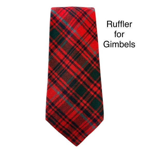 Vintage Ruffler For Gimbels Grant Red Green Tartan Wool Necktie Woven Scotland - Picture 1 of 9